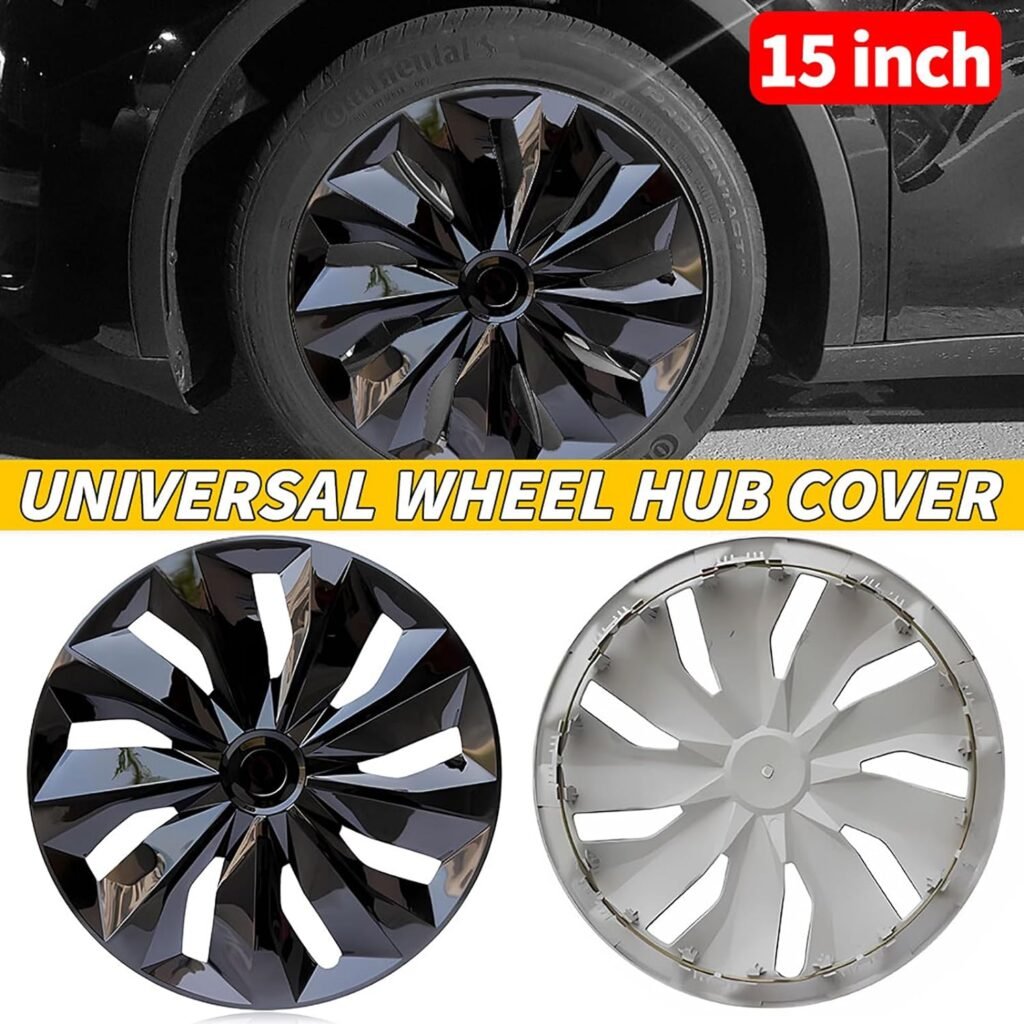 Ikaufen 4 Pack 15 Universal Snap On Full Hub Caps Wheel Covers fit R15 Tire  Steel Rim (15 Black)