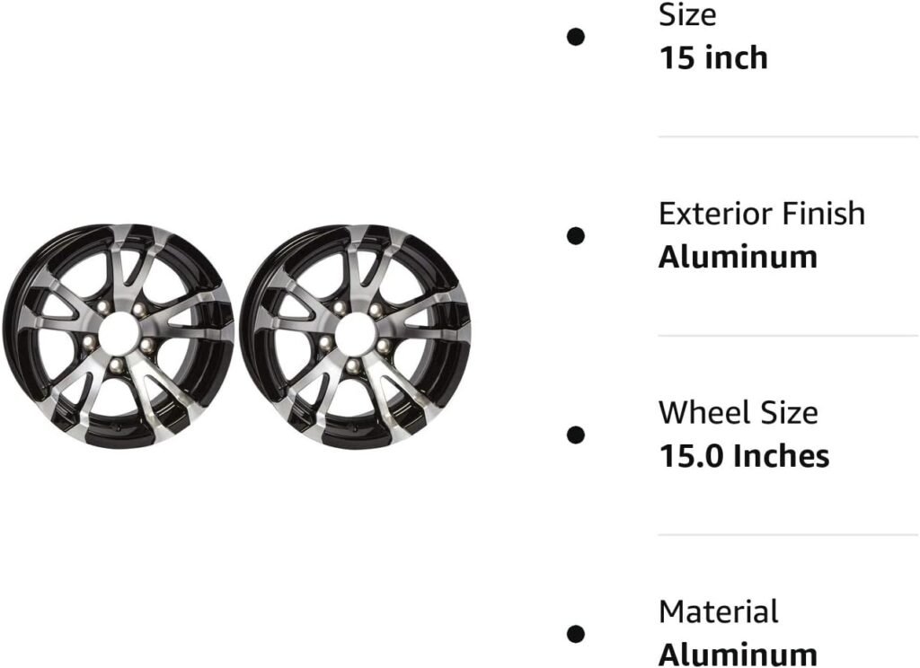 Two Aluminum Trailer Wheels 15X6 15 Inch Rim Black and Machined 5 Lug T0756545BM