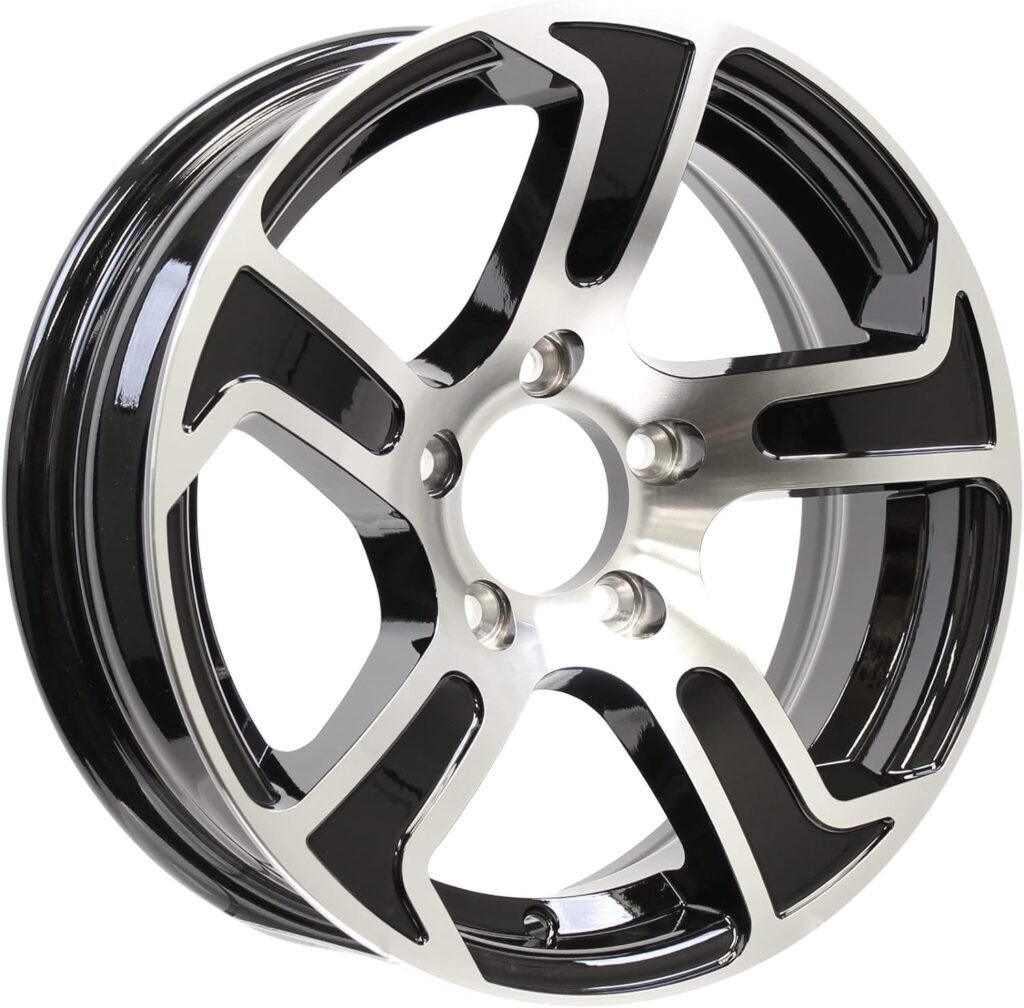 eCustomRim Aluminum Trailer Wheel 15X5 15 Inch Rim Black and Machined 5 Lug PDSU55545BM