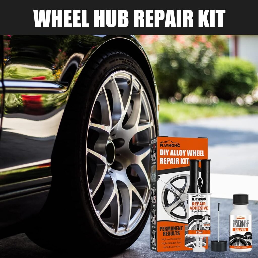 Hoghaki Wheel Scratch Repair Kit, Alloy Rim Scratch Repair Kit, Wheel Repair Adhesive Kit, Fix Quick, Universal Silver Color for Rims (Repair Kit-1Pack)