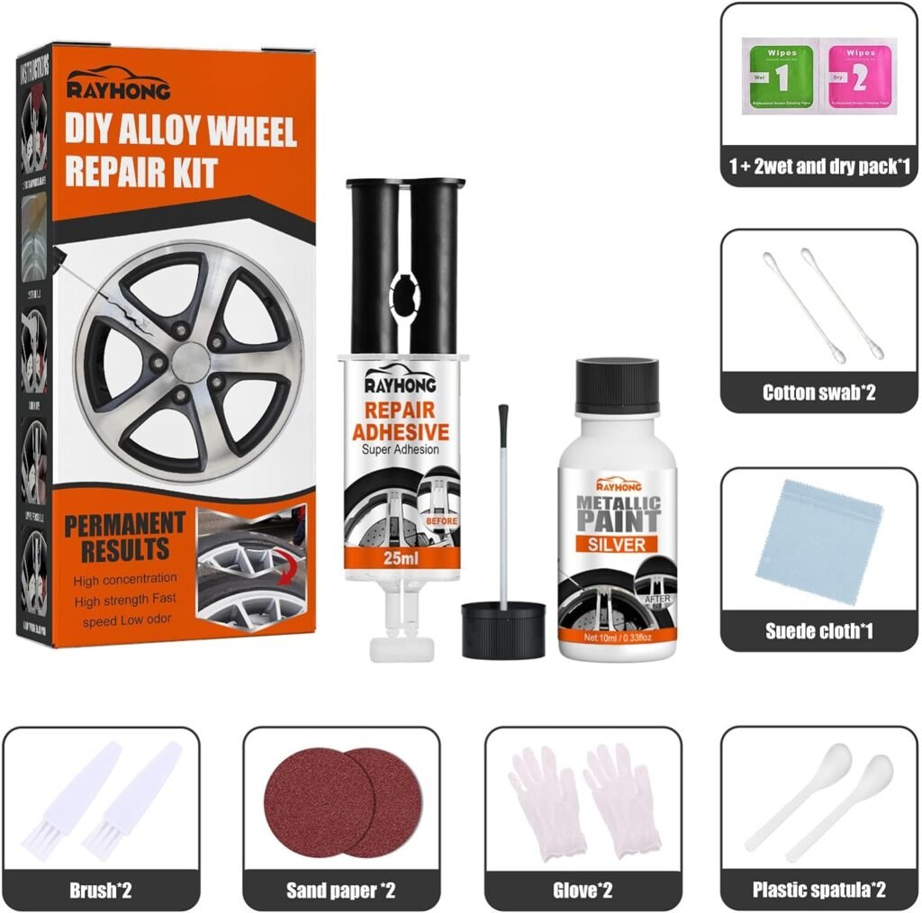 Hoghaki Wheel Scratch Repair Kit, Alloy Rim Scratch Repair Kit, Wheel Repair Adhesive Kit, Fix Quick, Universal Silver Color for Rims (Repair Kit-1Pack)