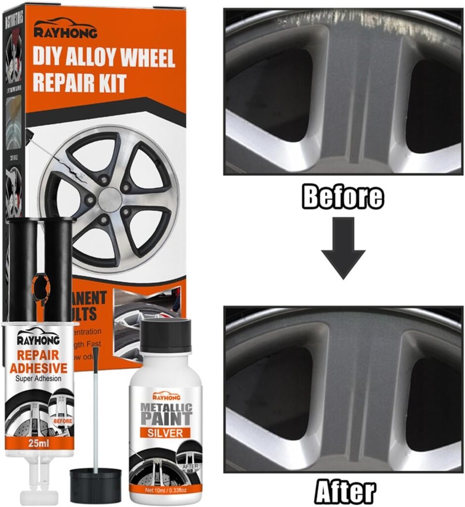 Hoghaki Wheel Scratch Repair Kit, Alloy Rim Scratch Repair Kit, Wheel Repair Adhesive Kit, Fix Quick, Universal Silver Color for Rims (Repair Kit-1Pack)