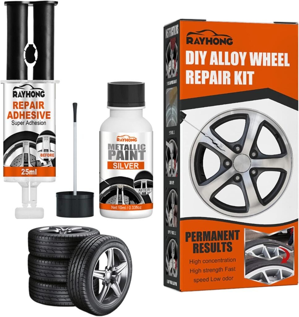 Hoghaki Wheel Scratch Repair Kit, Alloy Rim Scratch Repair Kit, Wheel Repair Adhesive Kit, Fix Quick, Universal Silver Color for Rims (Repair Kit-1Pack)