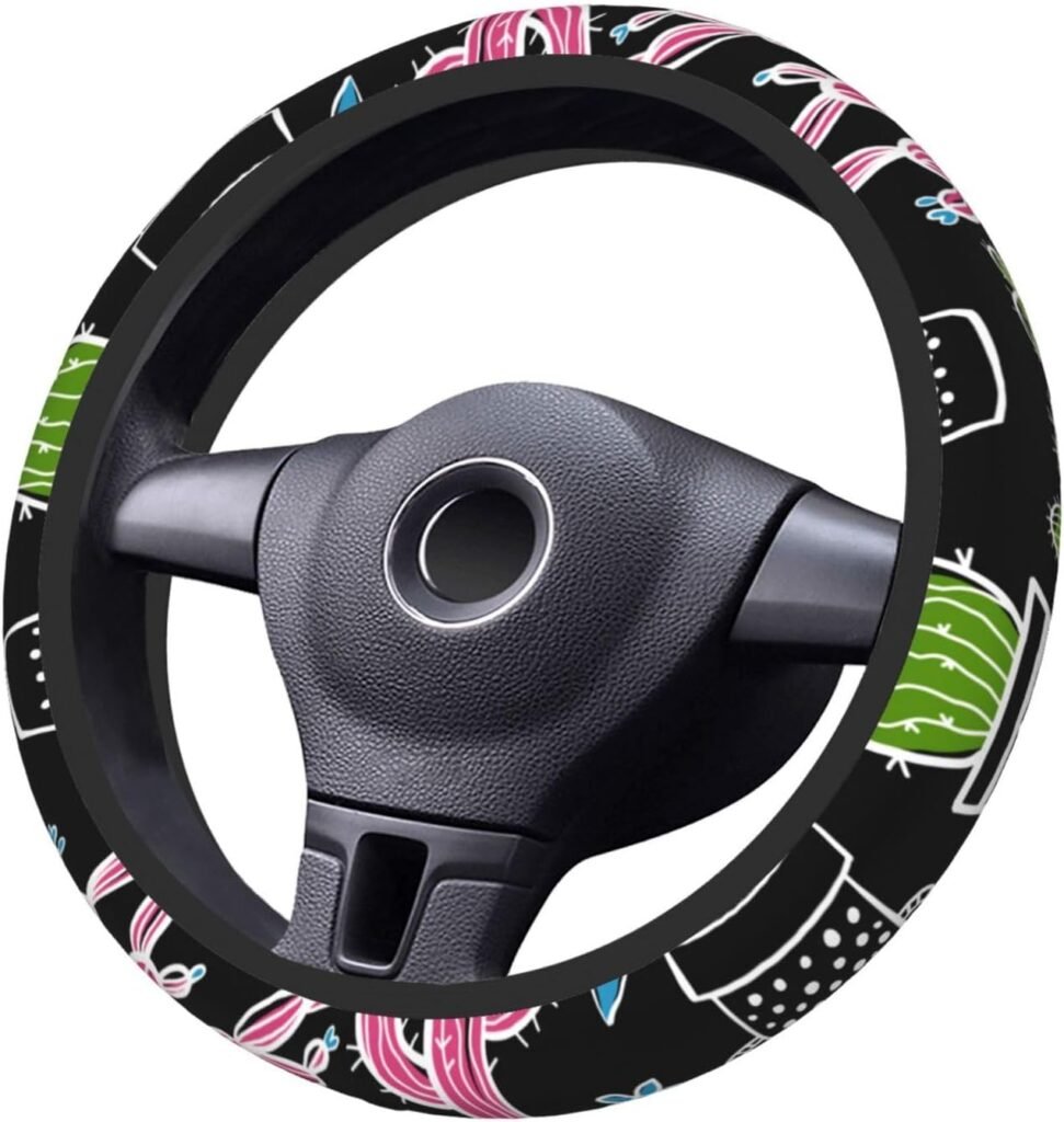 itin Steering Wheel Cover Universal Fit 15 inch, Elastic Cactus Hand Painted Graffiti Anti-Slip Steering Wheel Protector for Women Men Car Accessories for Auto SUV Trucks