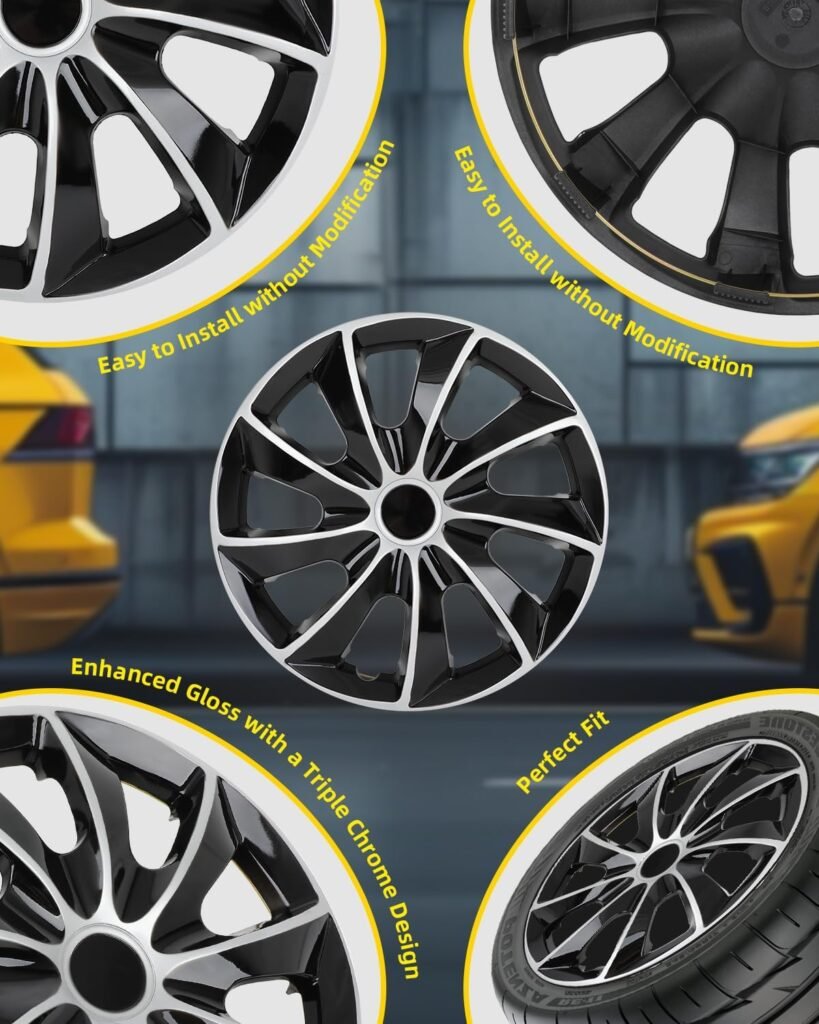 ROADFAR Black  Silver OEM Steel Wheel Hubcaps Rim 15 Wheel Covers Sold as a Complete Set of 4