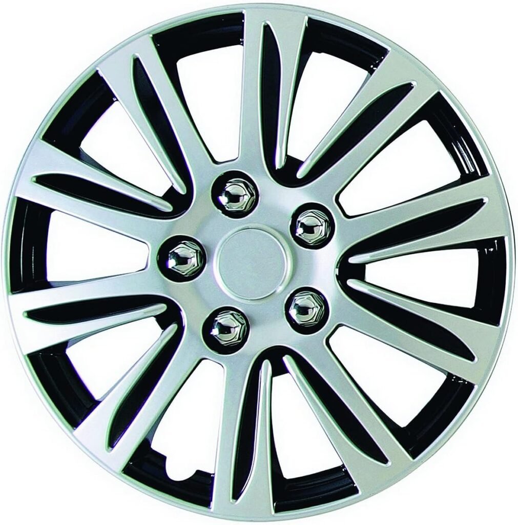 Hubcaps 16-Inch Set of 4 - Luxurious Silver and Black Design – Durable and Reliable - Automotive Wheels – Easy to Install – Car Wheel Hubcap (Check Rim and Tire Size)