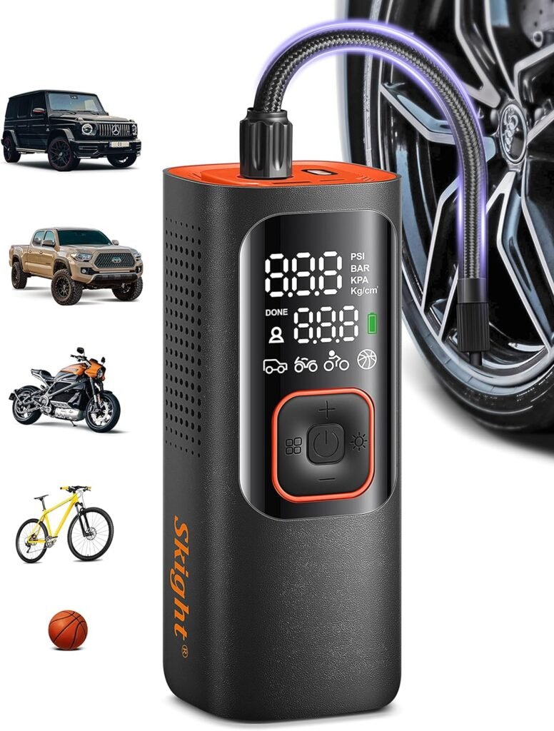 Tire Inflator Portable Air Compressor - Powerful 150PSI  2X Faster, Accurate Pressure LCD Display, Cordless Easy Operation - Portable Air Pump for Car, Motorcycle, E-Bike, Ball