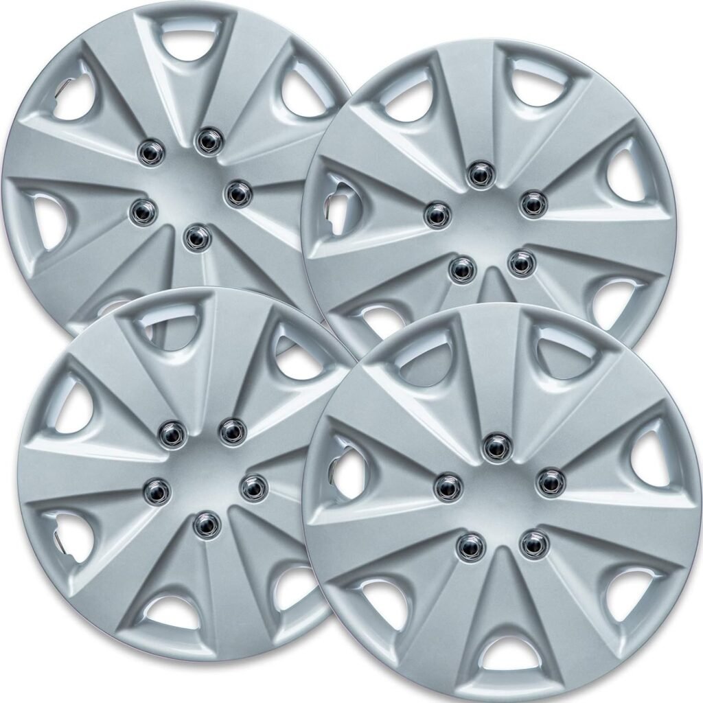 15 inch Hubcaps Best for 2003-2007 Honda Accord - (Set of 4) Wheel Covers 15in Hub Caps Silver Rim Cover - Car Accessories for 15 inch Wheels - Snap On Hubcap, Auto Tire Replacement Exterior Cap