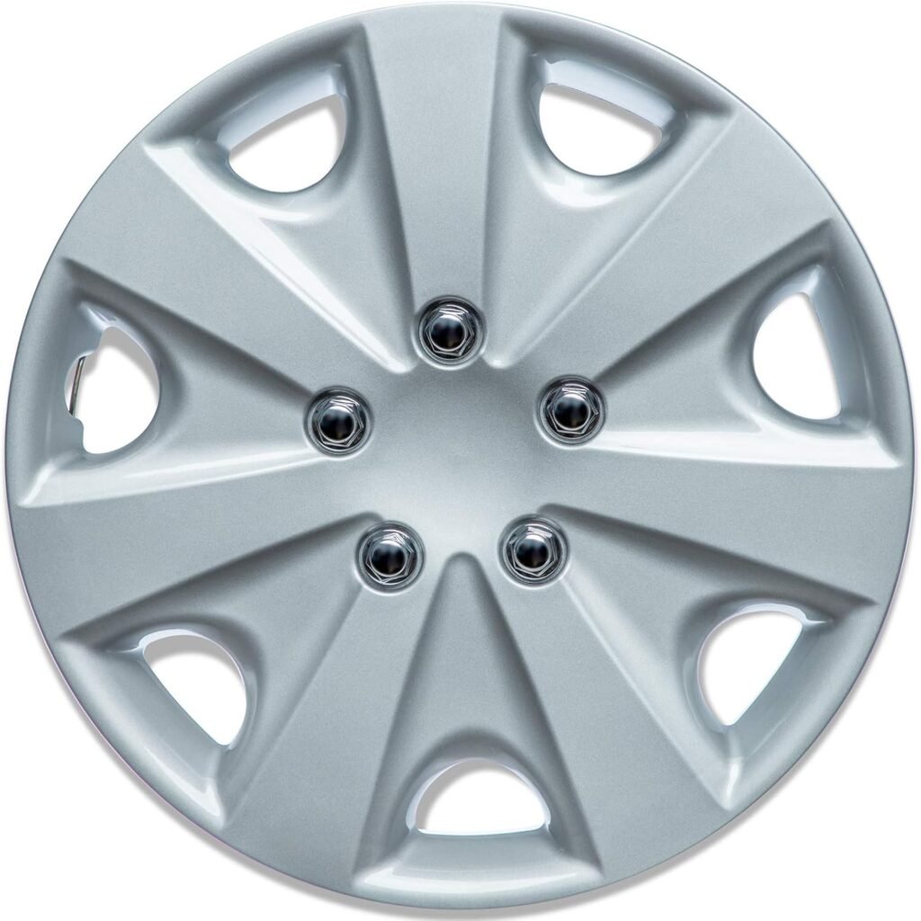 15 inch Hubcaps Best for 2003-2007 Honda Accord - (Set of 4) Wheel Covers 15in Hub Caps Silver Rim Cover - Car Accessories for 15 inch Wheels - Snap On Hubcap, Auto Tire Replacement Exterior Cap