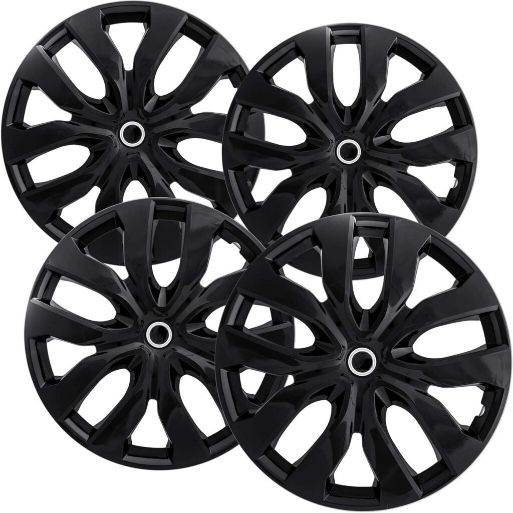 15 inch Hubcaps Best for Nissan Versa - (Set of 4) Wheel Covers 15in Hub Caps Ice Black Rim Cover - Car Accessories for 15 inch Wheels - Snap On Hubcap, Auto Tire Replacement Exterior Cap