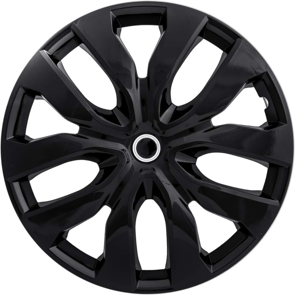 15 inch Hubcaps Best for Nissan Versa - (Set of 4) Wheel Covers 15in Hub Caps Ice Black Rim Cover - Car Accessories for 15 inch Wheels - Snap On Hubcap, Auto Tire Replacement Exterior Cap