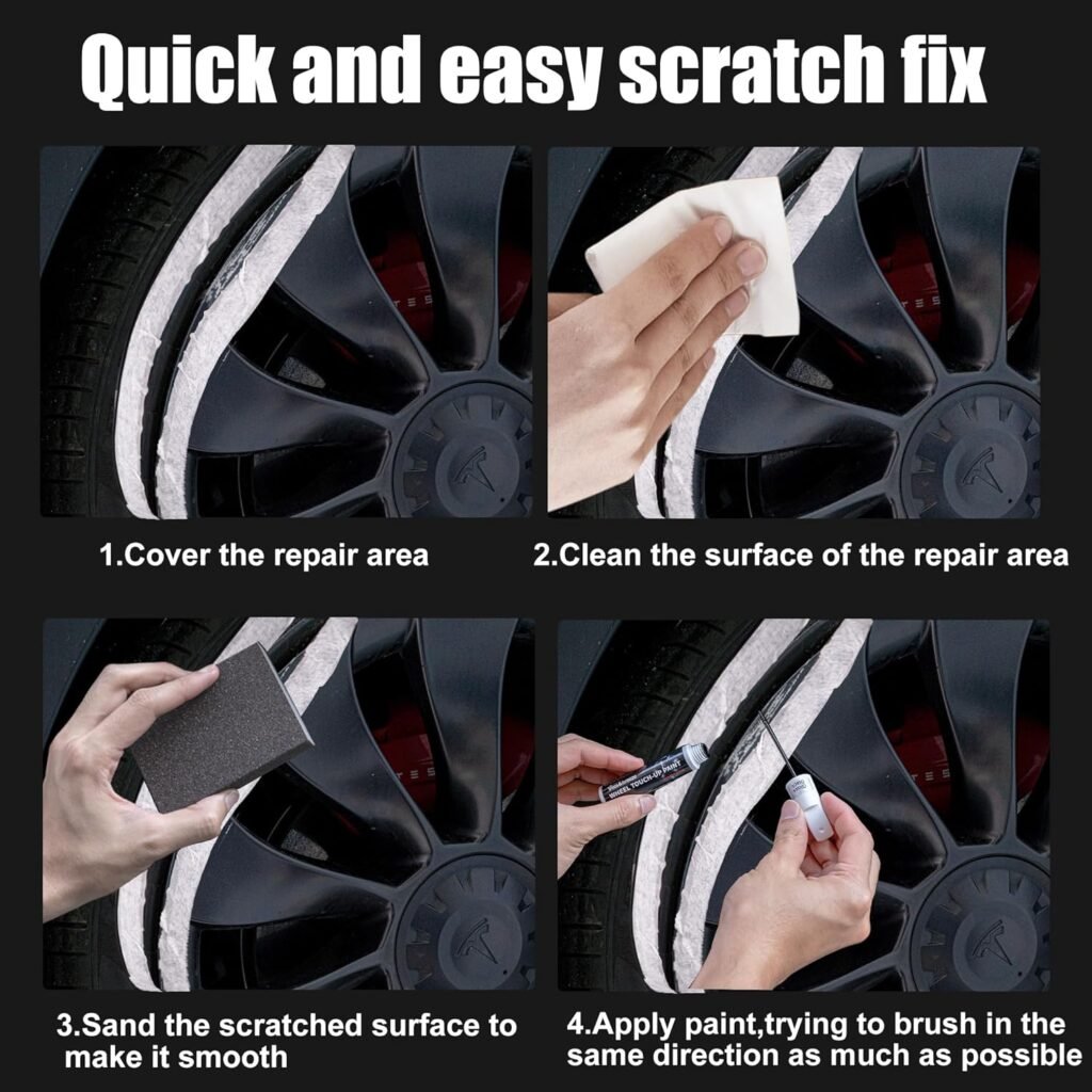 Black Rim Touch Up Paint, Car Wheel Repair Kit, Wheel Touch Up Paint Pen, Quick And Easy Repairs for Curb Rash, Scuff And Scratch (Gloss Black)