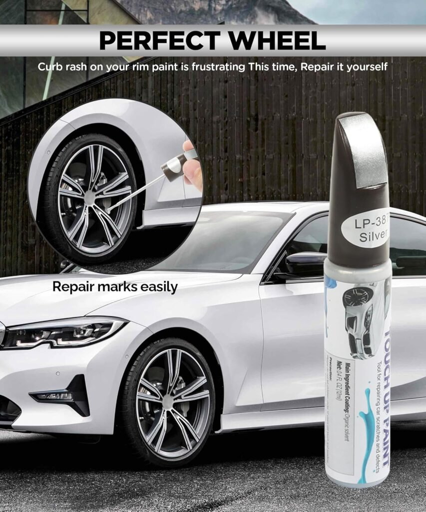 Car Paint,Touch Up Paint,Car Accessories Wheel Touch Up Paint,Wheel Repair Kit,Rim Scratch Repair Pen,Two-In-One Rim Paint for Automotive Scratch Repair (Silver)