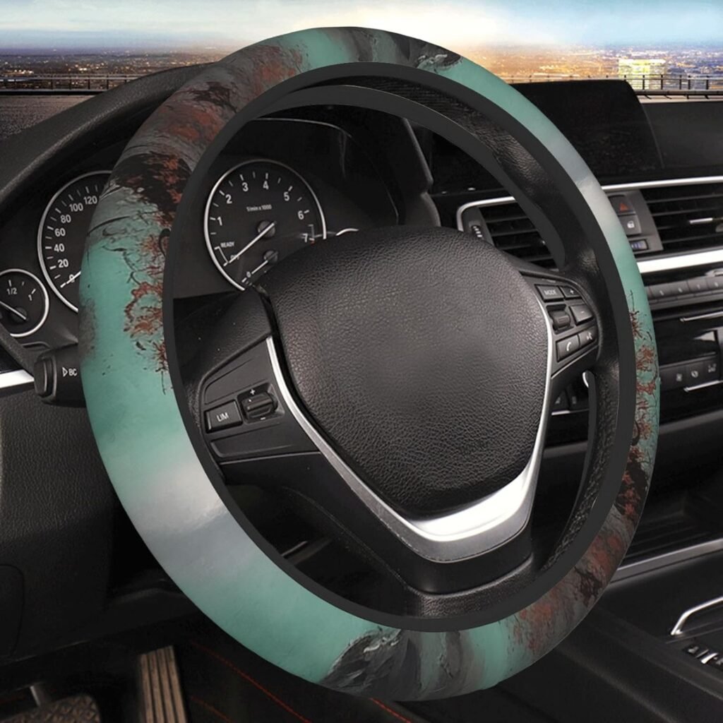 Car Steering Wheel Cover Elastic Steering Wheel Protector Cover Landscape Painting Car Interior Accessories Anti-Slip Car Steering Wheel Decoration for All Models 15, 11905