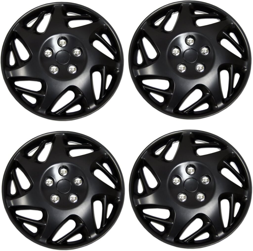 Tuningpros WC3-15-2007J-B - Pack of 4 Hubcaps - 15-Inches | Black | Style 007B Style Snap-On (Pop-On) Type Matte Black Wheel Covers Hub-caps